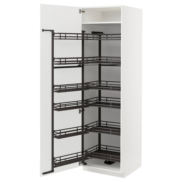 METOD - METOD High cabinet with pull-out larder, white/Ringhult light grey, 60x60x200 cm