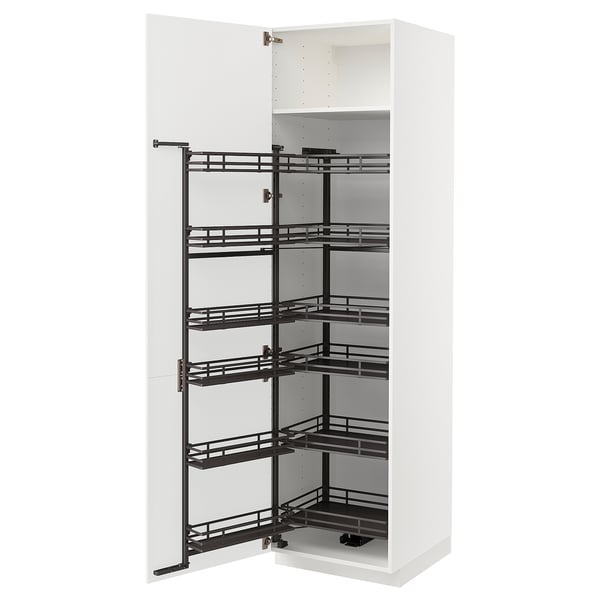 METOD - High cabinet with pull-out larder, white/Ringhult light grey, 60x60x220 cm