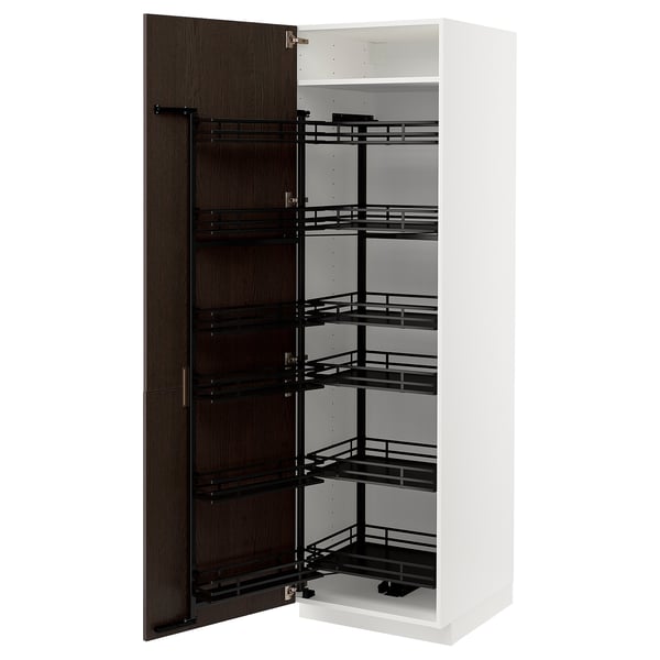 METOD high cabinet with pull-out larder, white/Sinarp brown, 60x60x200 cm