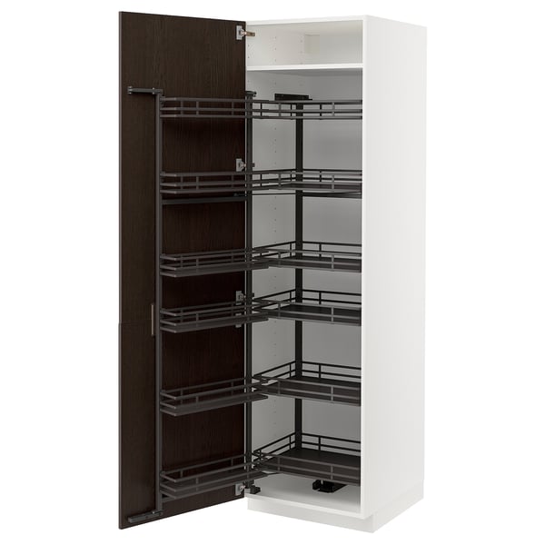 METOD high cabinet with pull-out larder, white/Sinarp brown, 60x60x200 cm