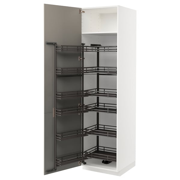 METOD - METOD High cabinet with pull-out larder, white/Stensund beige, 60x60x220 cm
