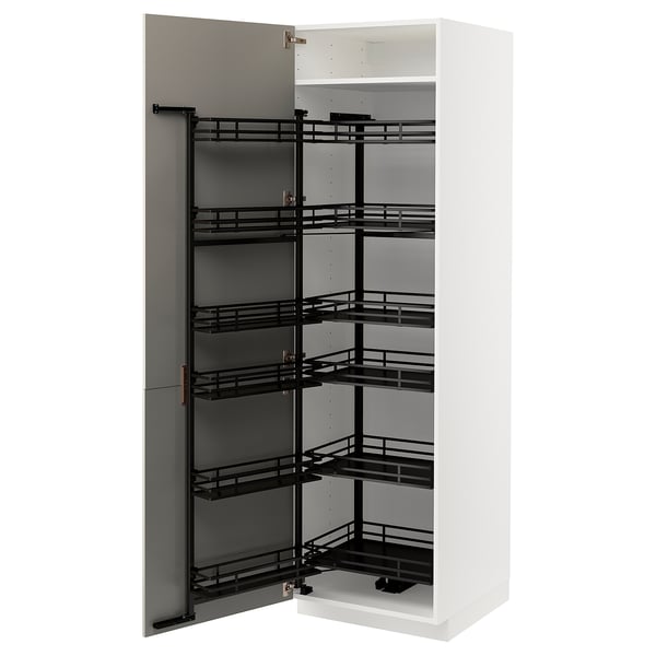 METOD - METOD High cabinet with pull-out larder, white/Stensund beige, 60x60x200 cm