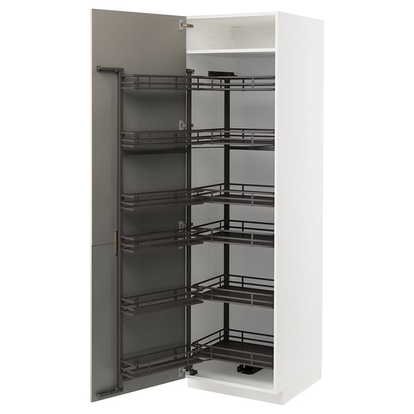 METOD - METOD High cabinet with pull-out larder, white/Stensund beige, 60x60x200 cm