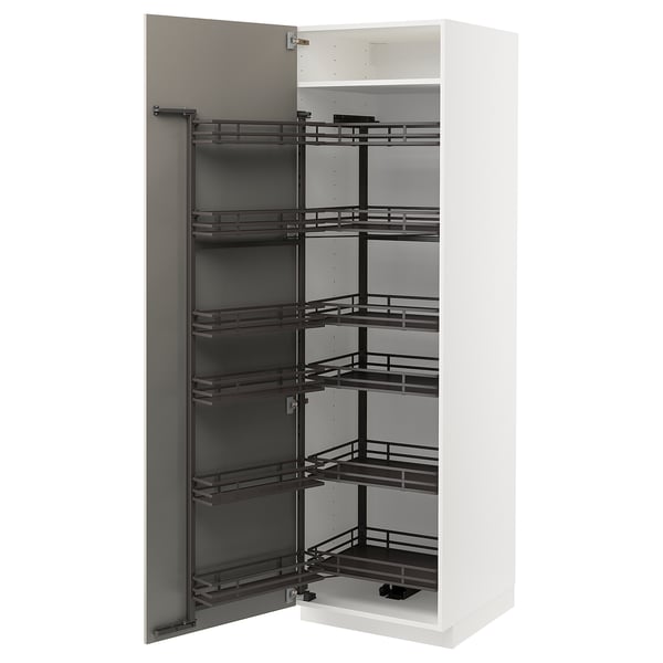 METOD - METOD High cabinet with pull-out larder, white/Stensund beige, 60x60x200 cm
