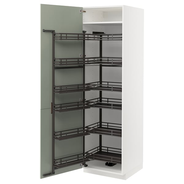 METOD high cabinet with pull-out larder, white/Stensund light green, 60x60x200 cm