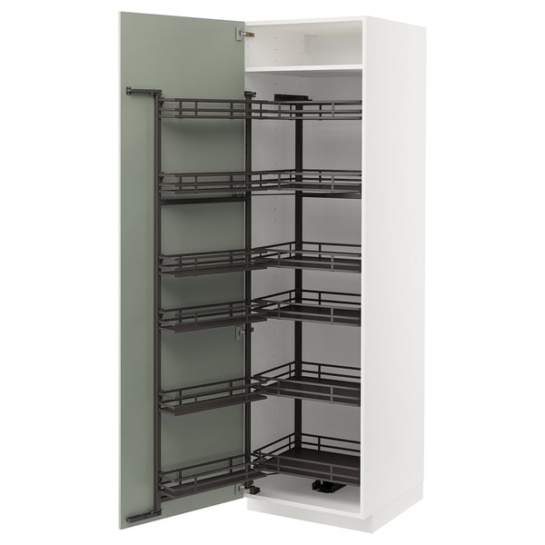 METOD - METOD High cabinet with pull-out larder, white/Stensund light green, 60x60x200 cm