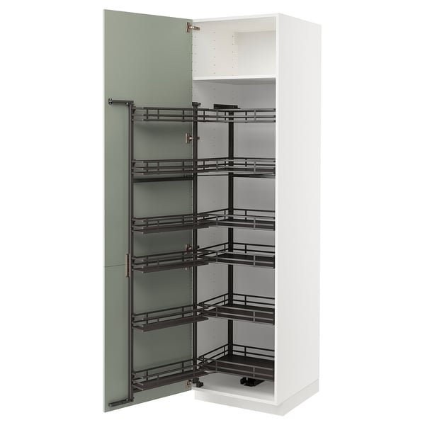 METOD high cabinet with pull-out larder, white/Stensund light green, 60x60x220 cm