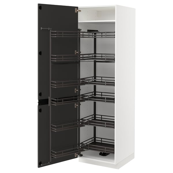 METOD - METOD High cabinet with pull-out larder, white/Upplöv matt anthracite, 60x60x200 cm