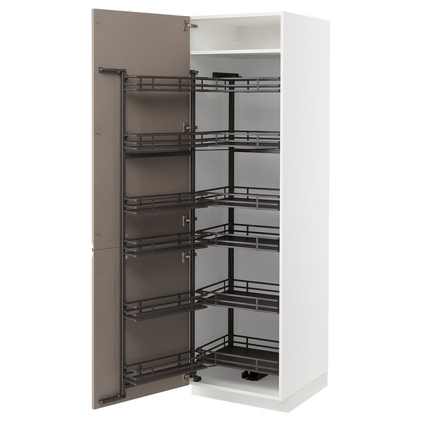 METOD high cabinet with pull-out larder, white/Upplöv matt dark beige, 60x60x200 cm