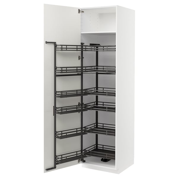 METOD high cabinet with pull-out larder, white/Vallstena white, 60x60x220 cm