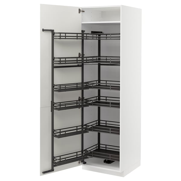 METOD high cabinet with pull-out larder, white/Vallstena white, 60x60x200 cm