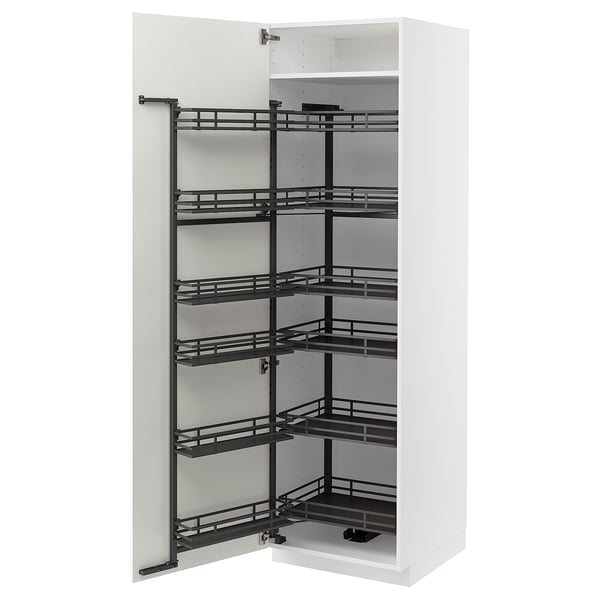 METOD high cabinet with pull-out larder, white/Vallstena white, 60x60x200 cm