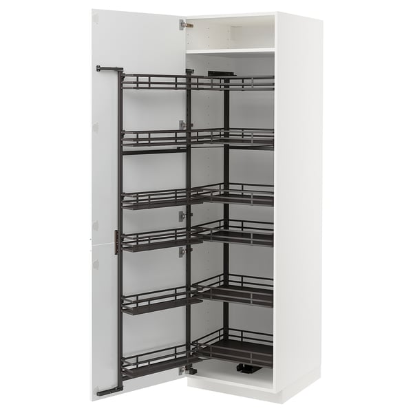 METOD high cabinet with pull-out larder, white/Voxtorp matt white, 60x60x200 cm