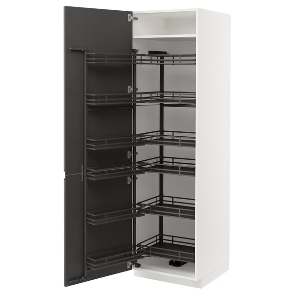 METOD - High cabinet with pull-out larder, white/Voxtorp dark grey, 60x60x200 cm