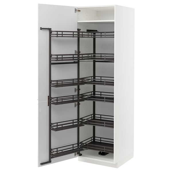 METOD - METOD High cabinet with pull-out larder, white/Voxtorp high-gloss/white, 60x60x200 cm