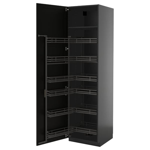 METOD Tall cabinet with larder baskets, black-grey/Lerhyttan stained black, 60x60x220 cm