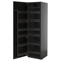 METOD high cabinet with pull-out larder, black-grey/Lerhyttan black stained, 60x60x200 cm