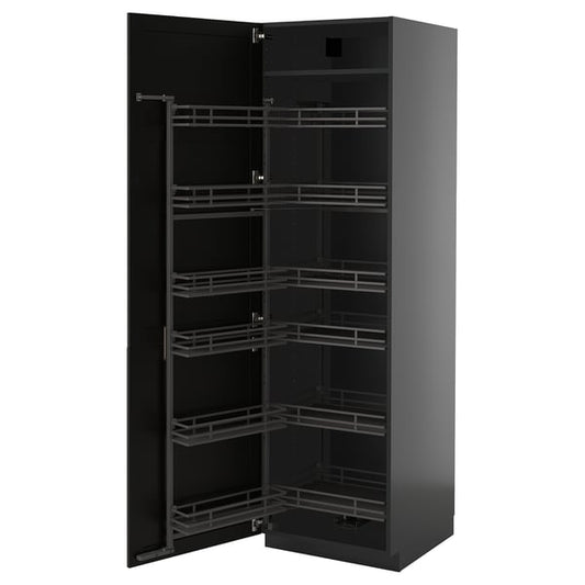 METOD - METOD High cabinet with pull-out larder, black-grey/Lerhyttan black stained, 60x60x200 cm
