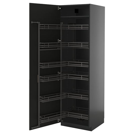 METOD - METOD High cabinet with pull-out larder, black-grey/Nickebo matt anthracite, 60x60x200 cm