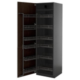 METOD high cabinet with pull-out larder, black-grey/Sinarp brown, 60x60x200 cm