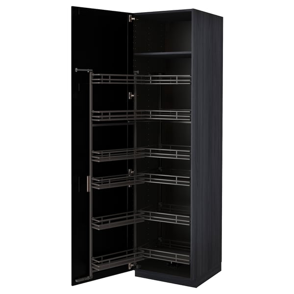 METOD high cabinet with pull-out larder, black/Lerhyttan black stained