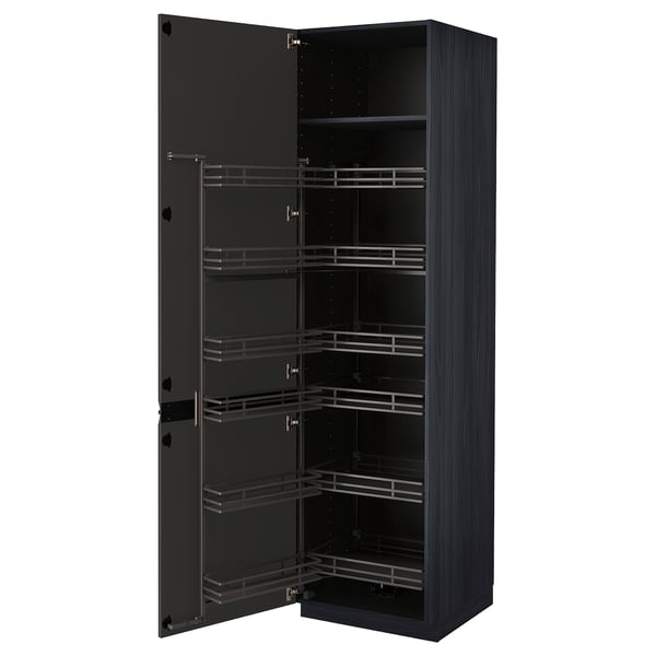 METOD high cabinet with pull-out larder, black/Upplöv matt anthracite
