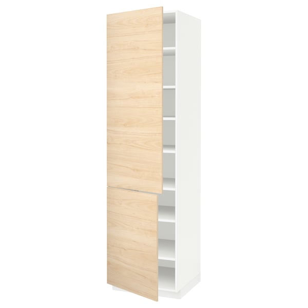 METOD high cabinet with shelves/2 doors, white/Askersund light ash effect, 60x60x220 cm