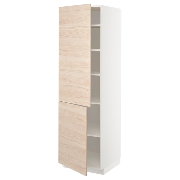 METOD high cabinet with shelves/2 doors, white/Askersund light ash effect, 60x60x200 cm