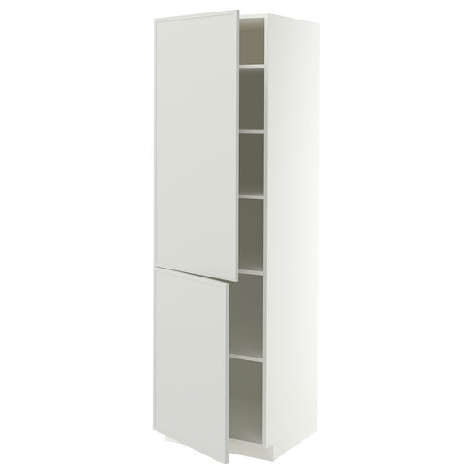 METOD high cabinet with shelves/2 doors, white/Aspudden light grey, 60x60x200 cm