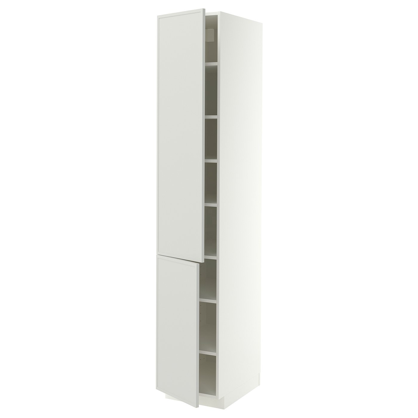METOD high cabinet with shelves/2 doors, white/Aspudden light grey, 40x60x220 cm
