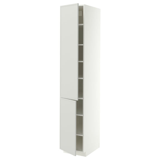 METOD high cabinet with shelves/2 doors, white/Aspudden light grey, 40x60x220 cm