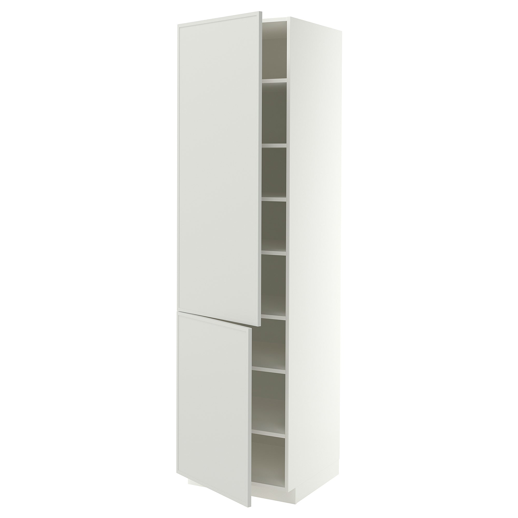 METOD high cabinet with shelves/2 doors, white/Aspudden light grey, 60x60x220 cm