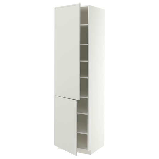 METOD high cabinet with shelves/2 doors, white/Aspudden light grey, 60x60x220 cm
