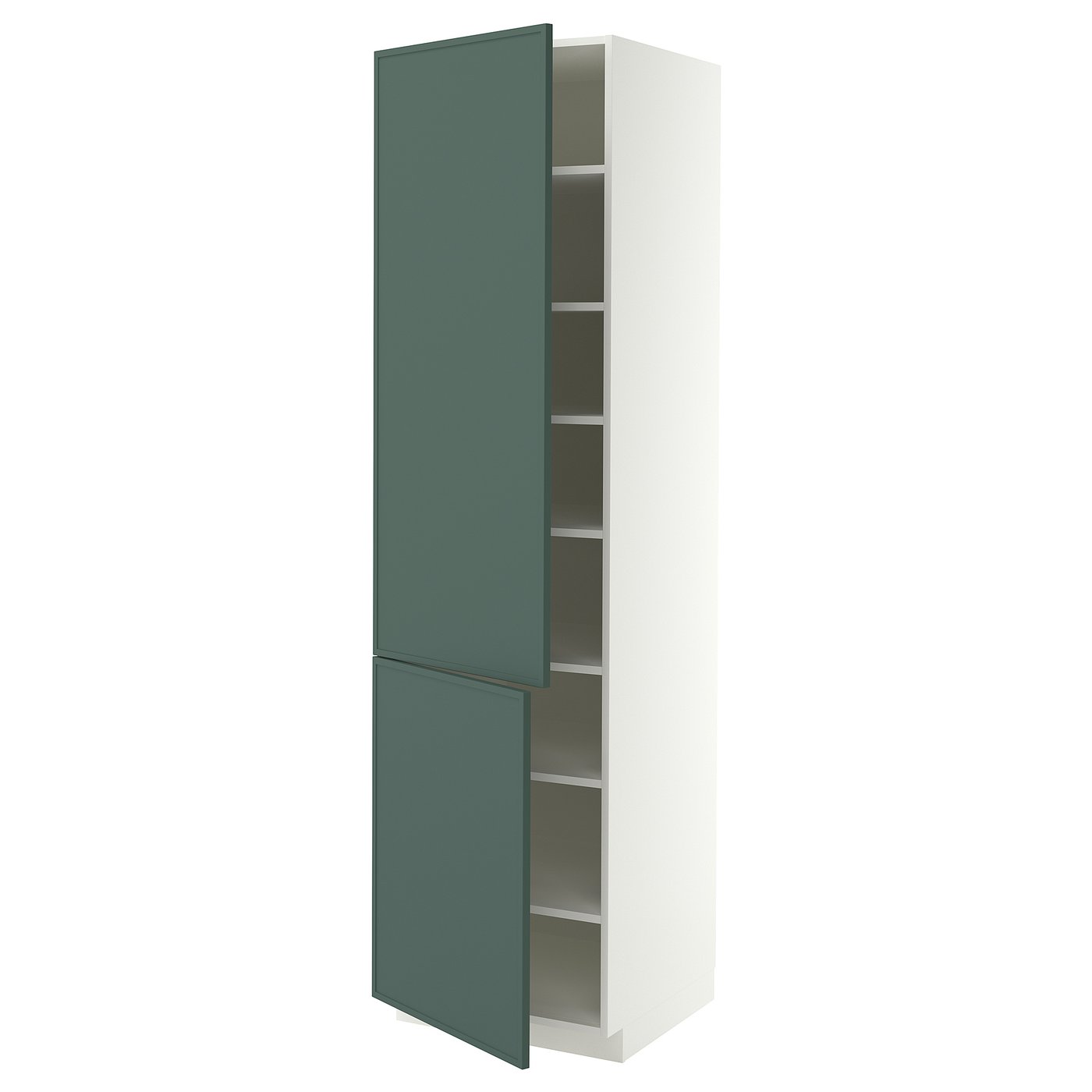 METOD high cabinet with shelves/2 doors, white/Aspudden dark grey-green, 60x60x220 cm