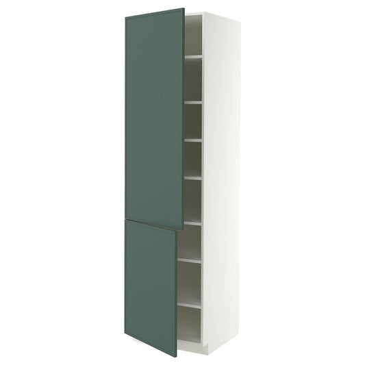 METOD high cabinet with shelves/2 doors, white/Aspudden dark grey-green, 60x60x220 cm
