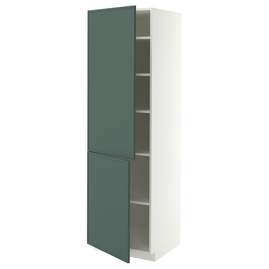 METOD high cabinet with shelves/2 doors, white/Aspudden dark grey-green, 60x60x200 cm