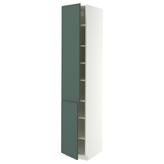 METOD high cabinet with shelves/2 doors, white/Aspudden dark grey-green, 40x60x220 cm