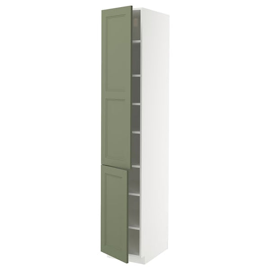 METOD - Tall cabinet with shelves/2 doors, white/Axstad gray-green,40x60x220 cm