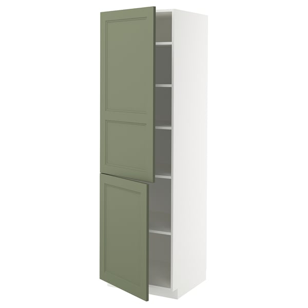 METOD high cabinet with shelves/2 doors, white/Axstad grey-green, 60x60x200 cm