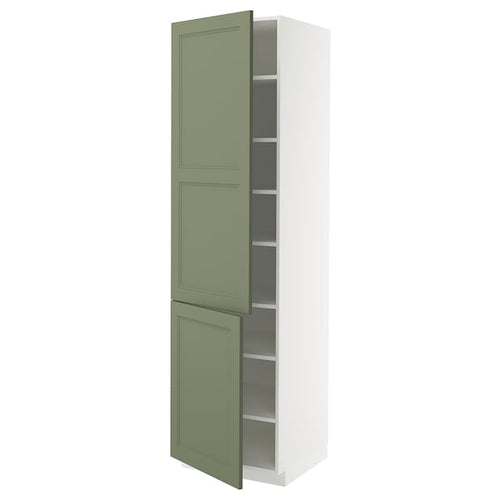 METOD - METOD High cabinet with shelves/2 doors, white/Axstad grey-green, 60x60x220 cm