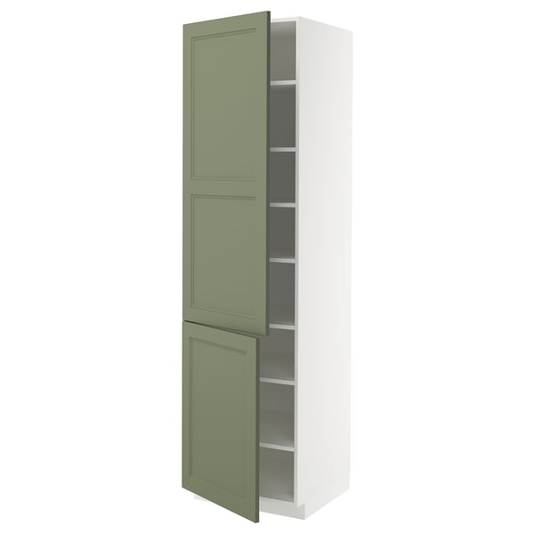 METOD high cabinet with shelves/2 doors, white/Axstad grey-green, 60x60x220 cm