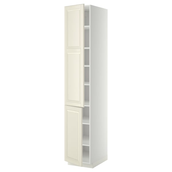 METOD high cabinet with shelves/2 doors, white/Bodbyn off-white, 40x60x220 cm