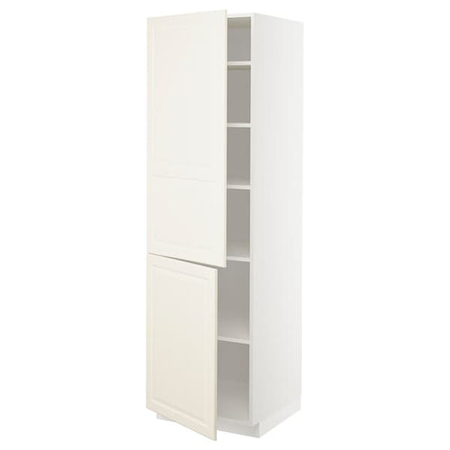 METOD high cabinet with shelves/2 doors, white/Bodbyn off-white, 60x60x200 cm
