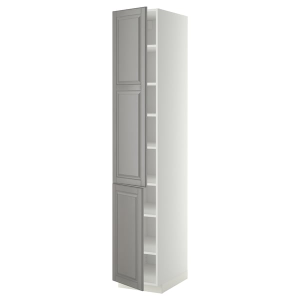 METOD - METOD High cabinet with shelves/2 doors, white/Bodbyn grey, 40x60x220 cm