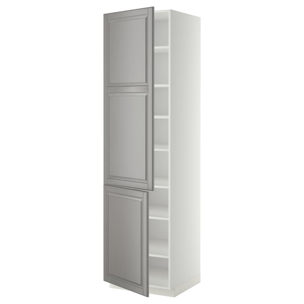 METOD - METOD High cabinet with shelves/2 doors, white/Bodbyn grey, 60x60x220 cm