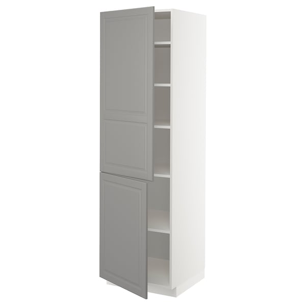 METOD - High cabinet with shelves/2 doors, white/Bodbyn grey, 60x60x200 cm