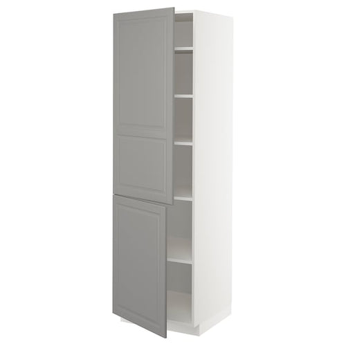METOD - METOD High cabinet with shelves/2 doors, white/Bodbyn grey, 60x60x200 cm