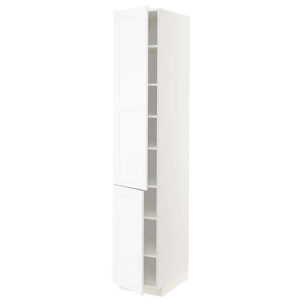 METOD high cabinet with shelves/2 doors, white Enköping/white wood effect, 40x60x220 cm