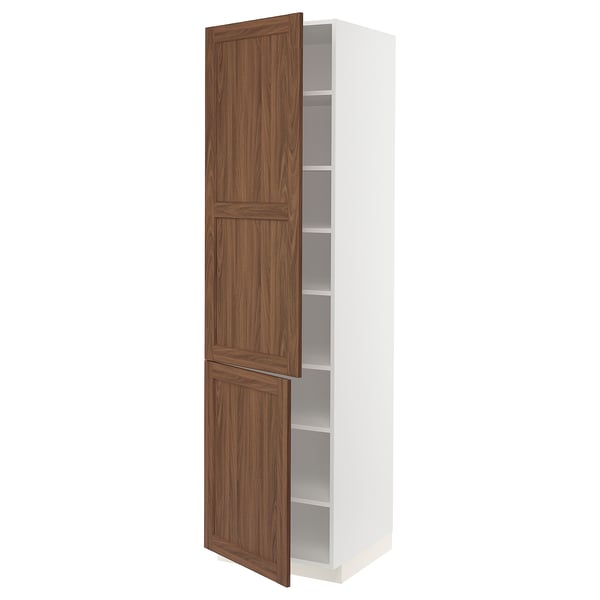 METOD - METOD High cabinet with shelves/2 doors, white Enköping/brown walnut effect, 60x60x220 cm