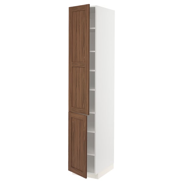 METOD - METOD High cabinet with shelves/2 doors, white Enköping/brown walnut effect, 40x60x220 cm
